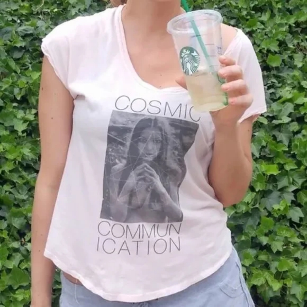 TALULA Aritzia Burnout Graphic Tee Cosmic Communication Scoop Neck Festival